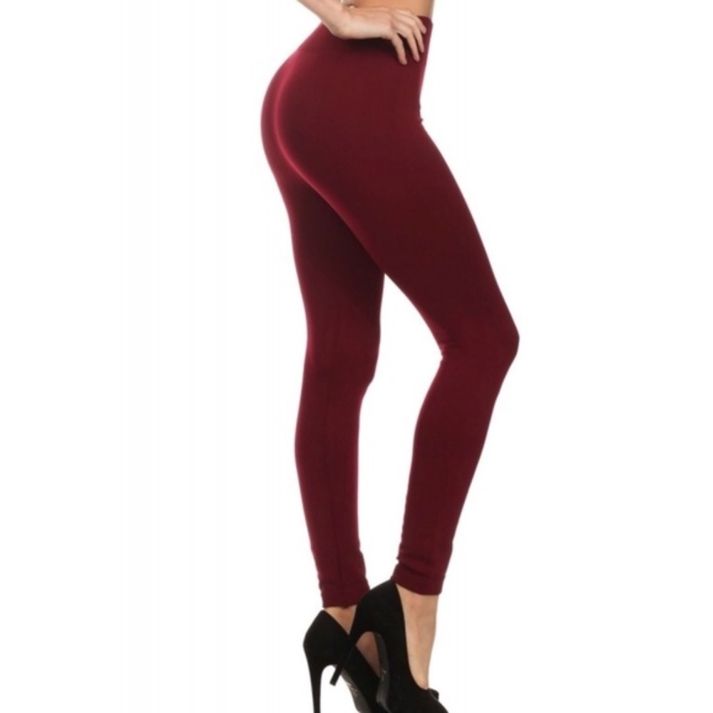 ONE LEFT EACH SIZE Burgundy Fleece Lined Leggings - Picture 3 of 5